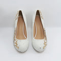 BaoYaFang White Pearl Beads Womens Wedding Shoes Bride High Woman Party Dress Shoes Luxury Peacock Female Shoes High Pumps